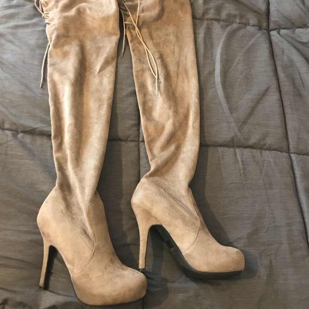 Gray Over-the-knee high heel boots